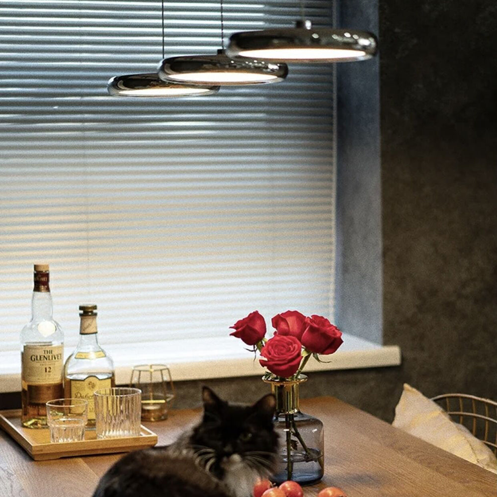 Arisha Suspension Ronde Moderne, Métal/Acrylique, Argent/Or/Rose Rouge, Salon