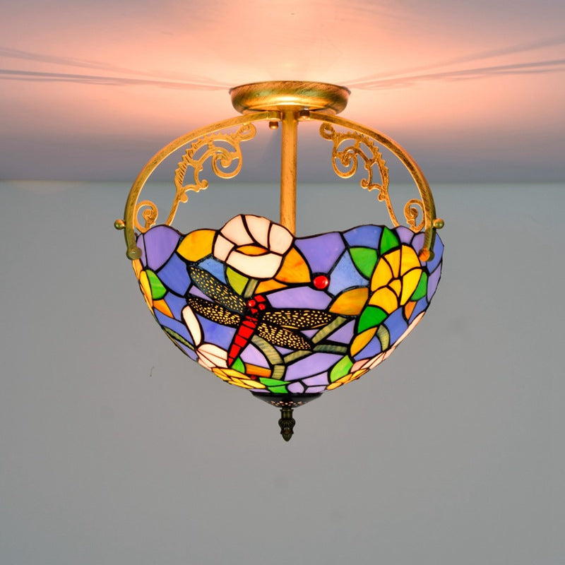 Tiffany Vintage Acrylique Plafonnier Métal/Verre Salon