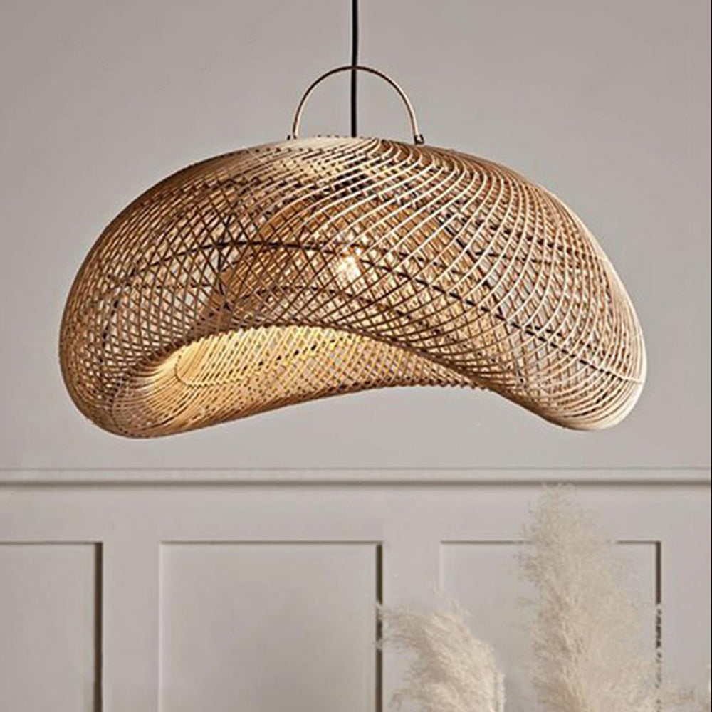 Ritta Suspension Dôme Rustique, Métal/Rotin, Marron, Salon/Café