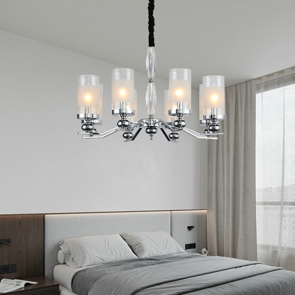 Silva Suspension Cylindre Moderne, Métal/Verre, Chromé, Salon/Salle à Manger