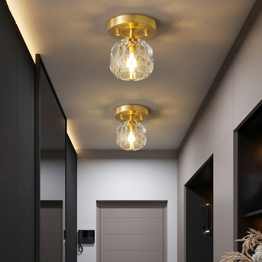 Kristy Plafonnier Diamant Cristal, Métal/Cristal, Doré, Salon