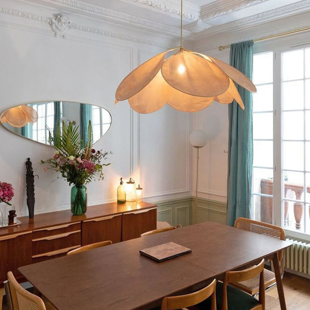 Ritta Suspension Petale Moderne, Metal/Tissu, Blanc/Marron, Salon