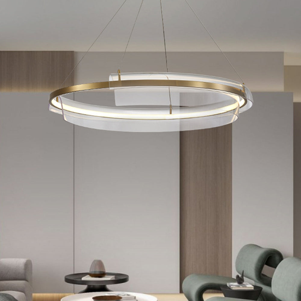 Arisha Suspension Ronde Moderne, Métal/Acrylique, Doré, Salon/Chambre à Coucher