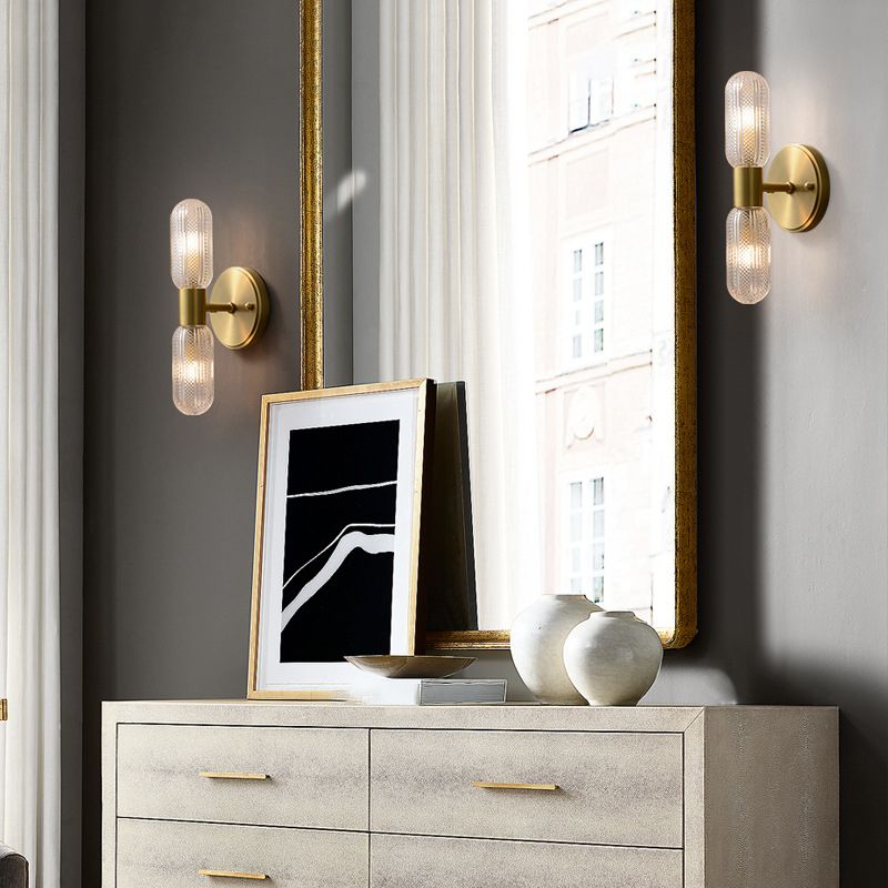 Valentina Applique Murale Luxe à Double Lumières, Métal/Verre, Or, Chambre
