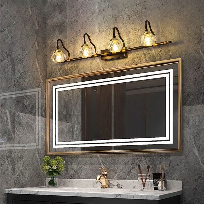 Kristy Applique Murale Miroir Bol Vintage, Métal/Cristal, Noir, Salle de Bain