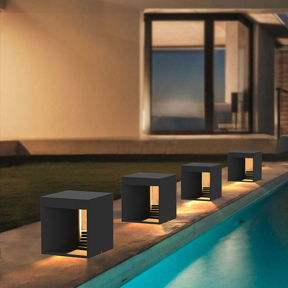 Ray Lampadaire Cube Simple, Métal, Noir, Extérieur