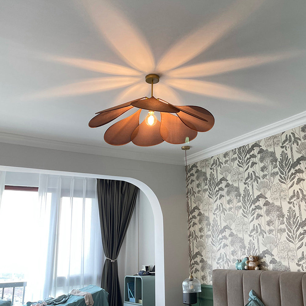 Ritta Suspension Petale Moderne, Metal/Tissu, Blanc/Marron, Salon