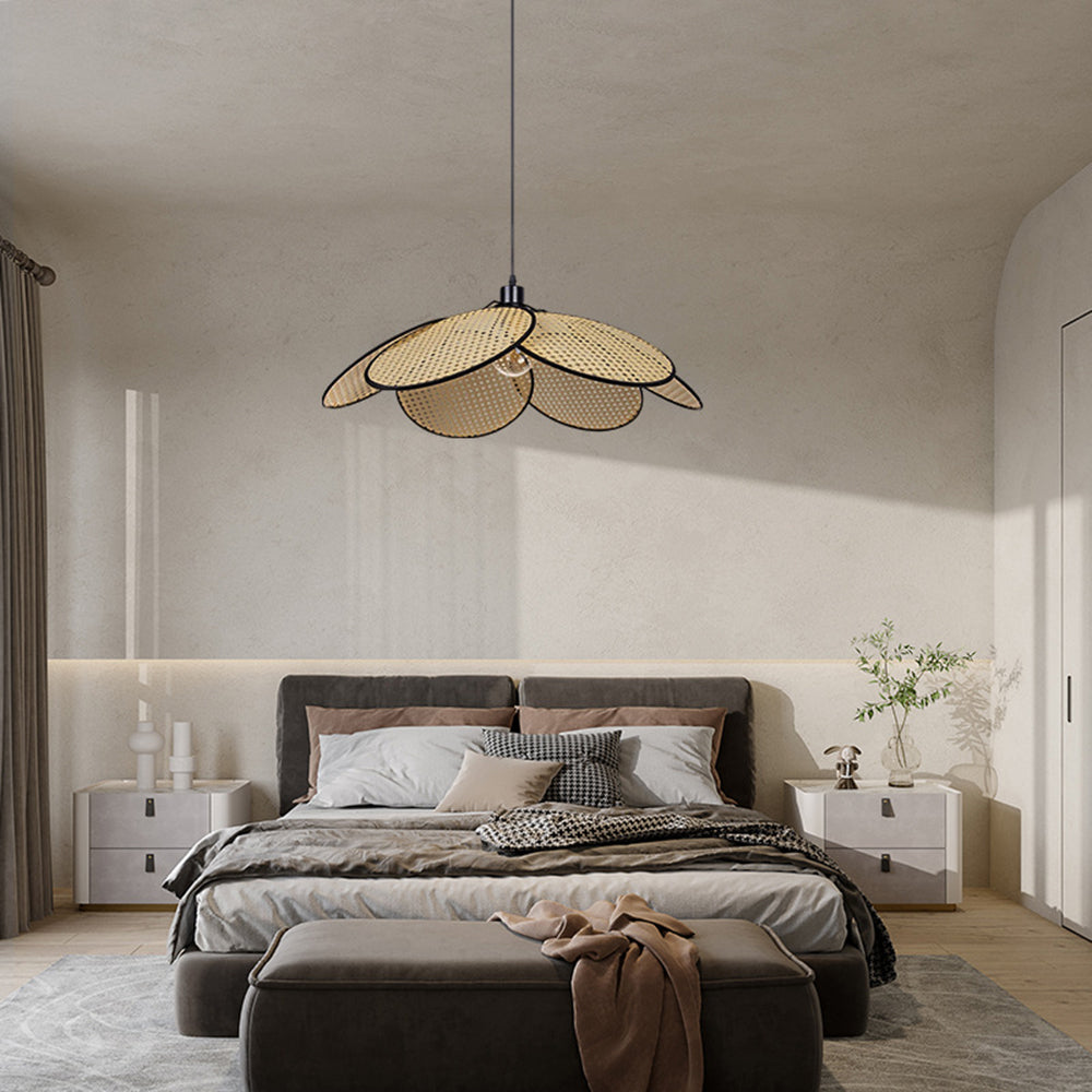 Ritta Suspension Fleur Moderne, Métal/Rotin, Noir/Blanc, Salon