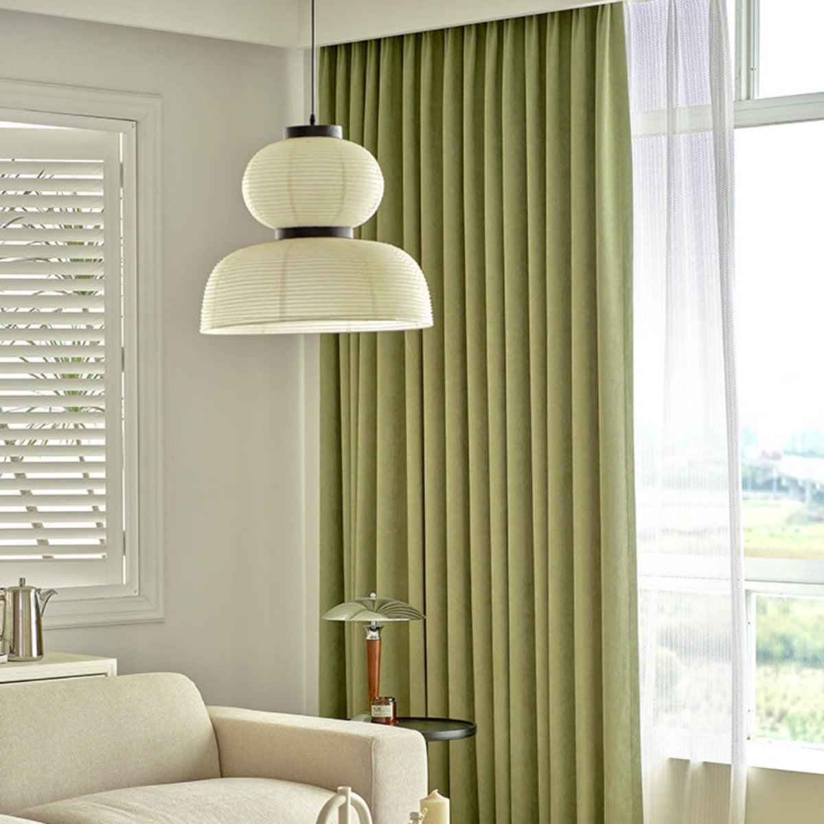 Ritta Suspension Bol Moderne, Metal/Tissu, Beige, Salon