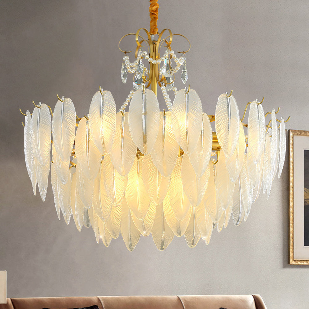 Kristy Suspension Plume Moderne, Cuivre/Verre, Doré, Salon