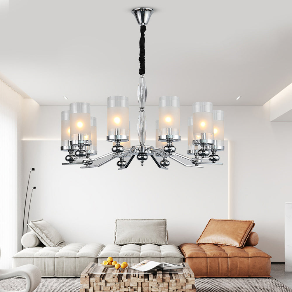 Silva Suspension Cylindre Moderne, Métal/Verre, Chromé, Salon/Salle à Manger