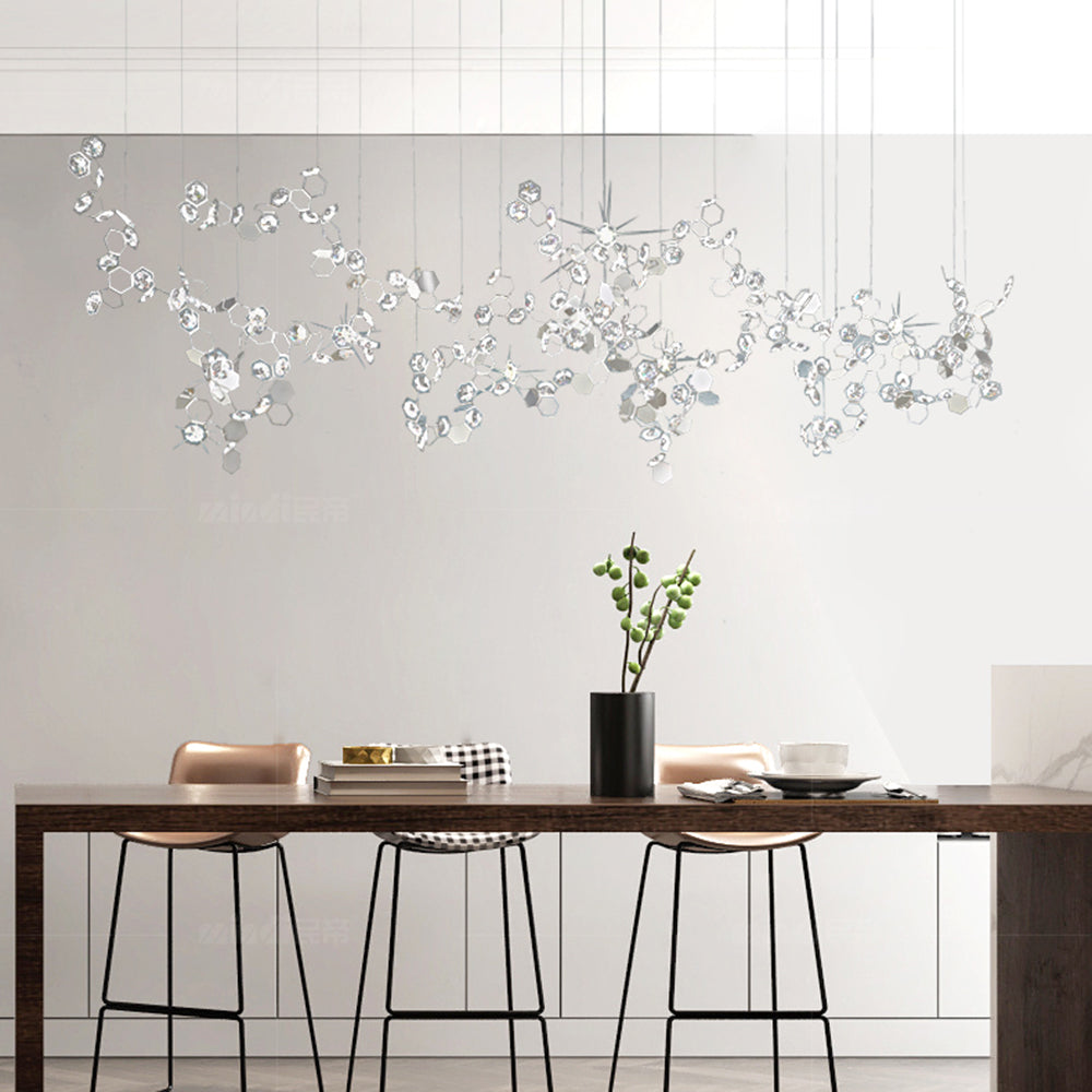 Olivia Supension Irrégulière Moderne, Métal/Cristal, Argent, Salle à Manger