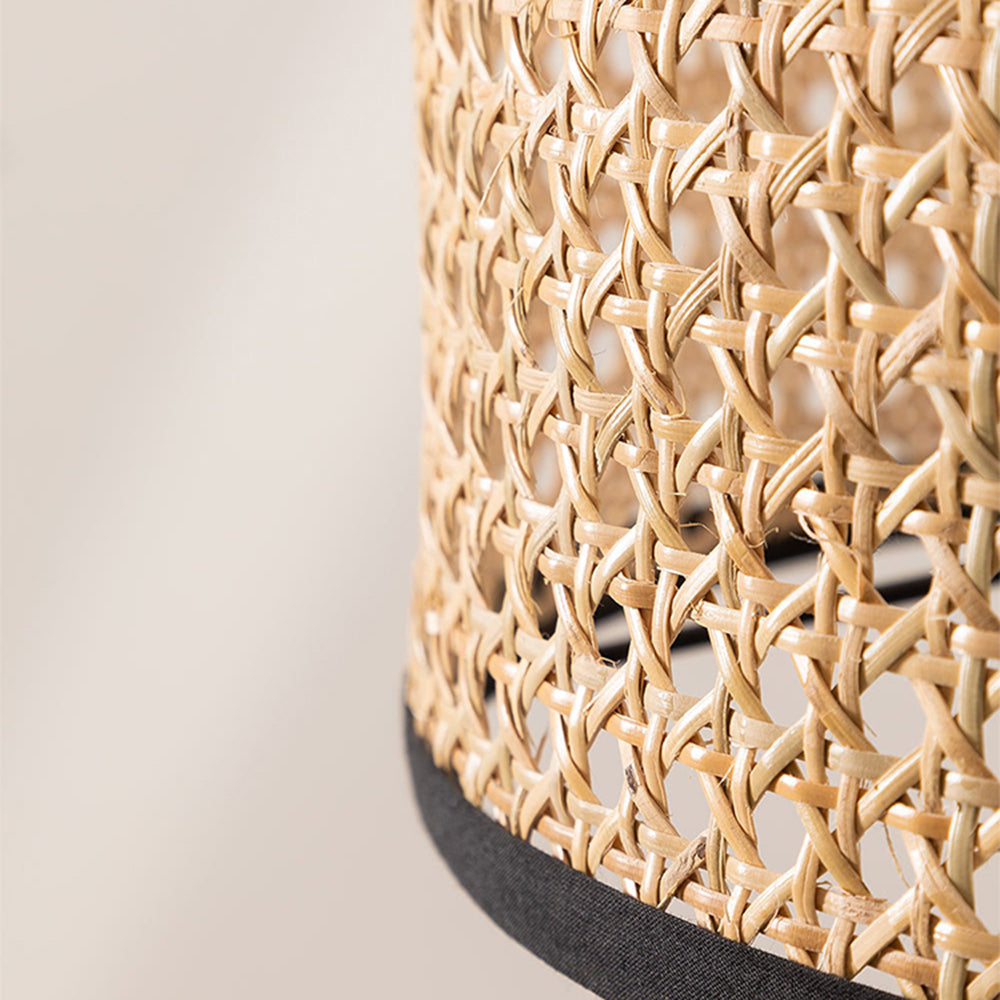 Ritta Lampadaire Trépied Moderne, Métal/Rotin, Bois, Salon