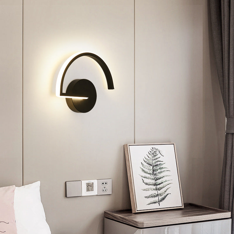 Arisha Applique Murale Semi-Circulaire Linéaire Minimaliste, Métal, Noir/Blanc, Bureau