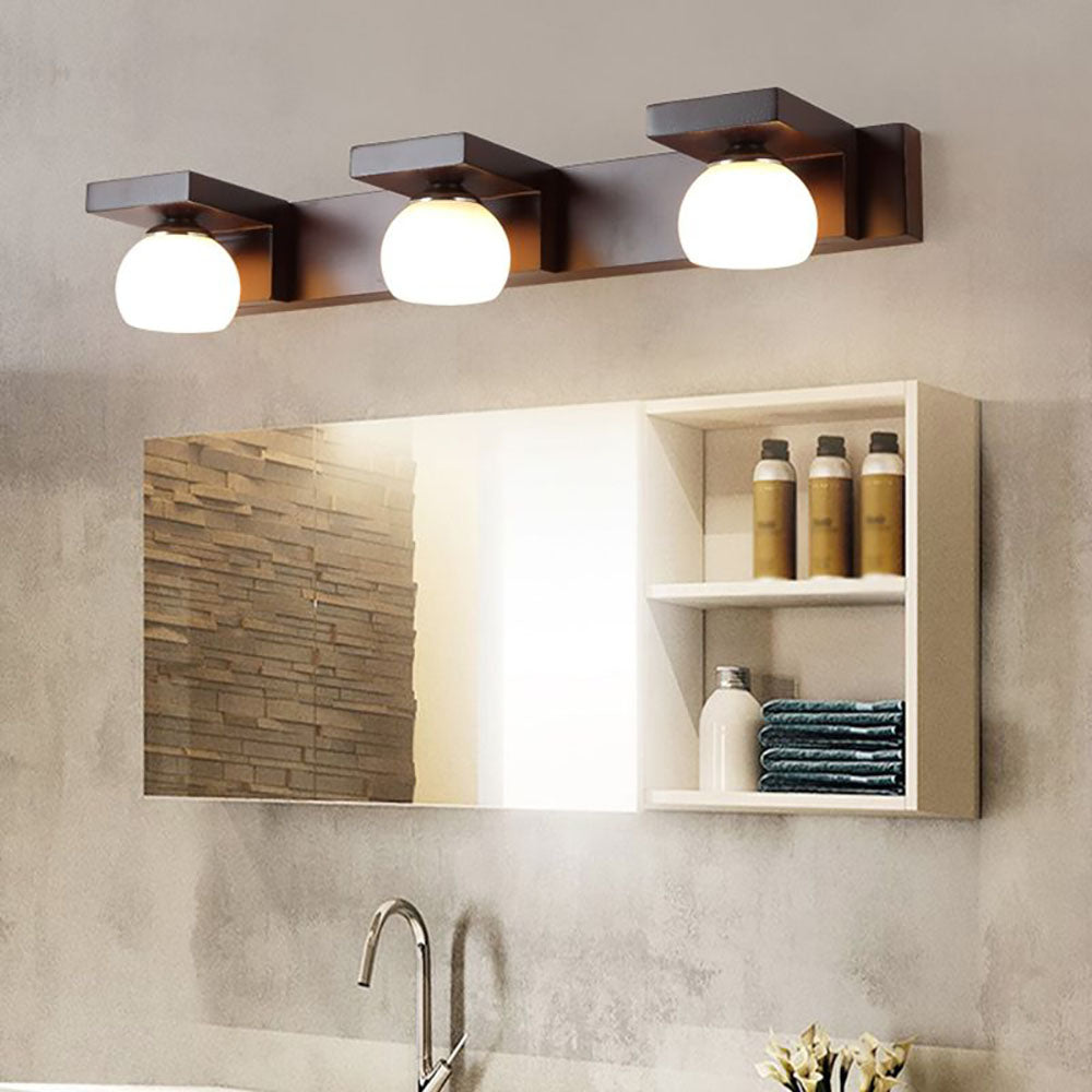 Muto Applique Murale à Miroir Intérieur Ronde Vintage LED Bois/Verre Burn Salle de Bain