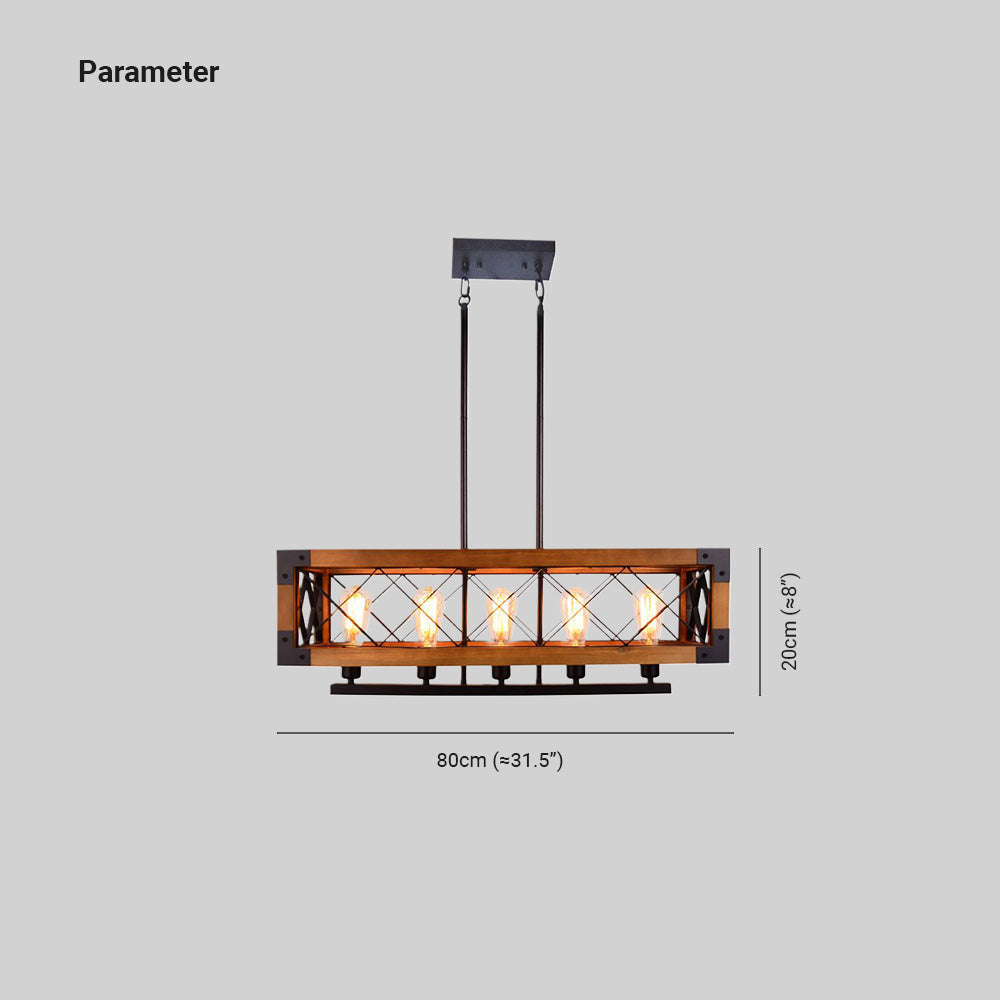 Silva Luminaires Suspensions Cage Industrielle Design Métal Bois Marron Salon/Cuisine/Bar