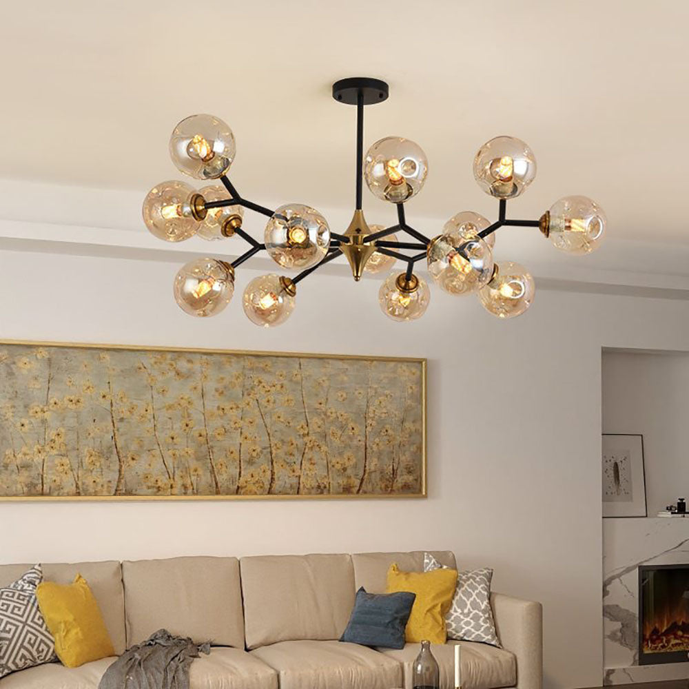 Valentina Lustre Art Deco Design Luminaires Suspensions Métal/Verre Ambre Chambre à Coucher/Salon