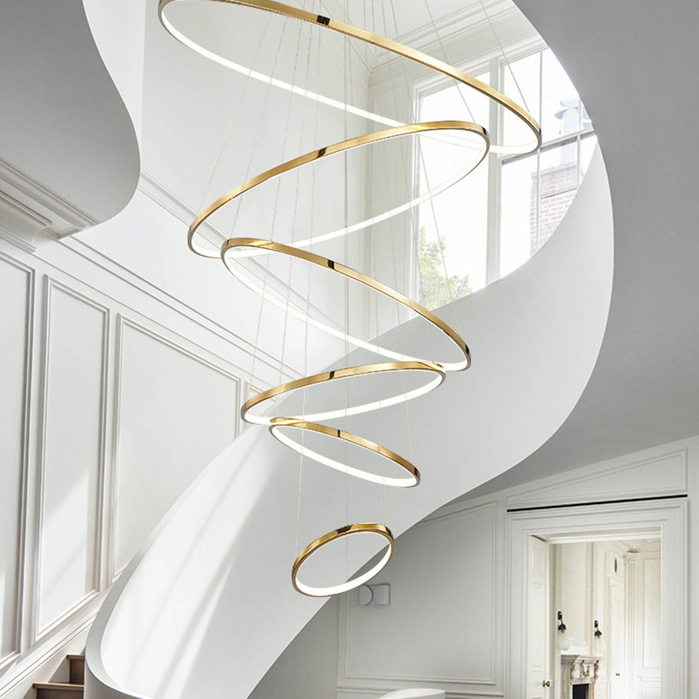 Arisha Grande Design LED Luminaires Suspensions Anneau Moderne Acrylique Doré Salon