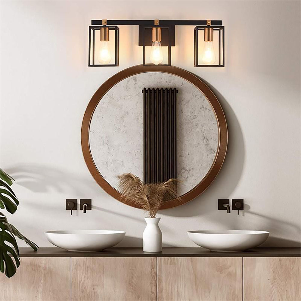 Silva Applique Murale à Miroir Carré Design LED Vintage Métal Noir Salle de Bain