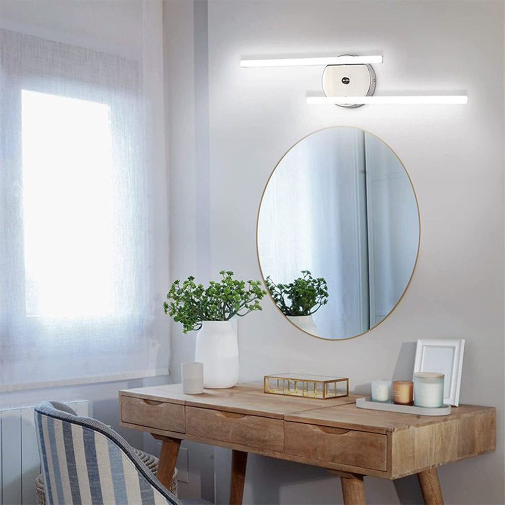 Ray Applique Murale à Miroir Design LED Linéaire Moderne Métal/Gel de Silice Noir/Argent Salle de Bain