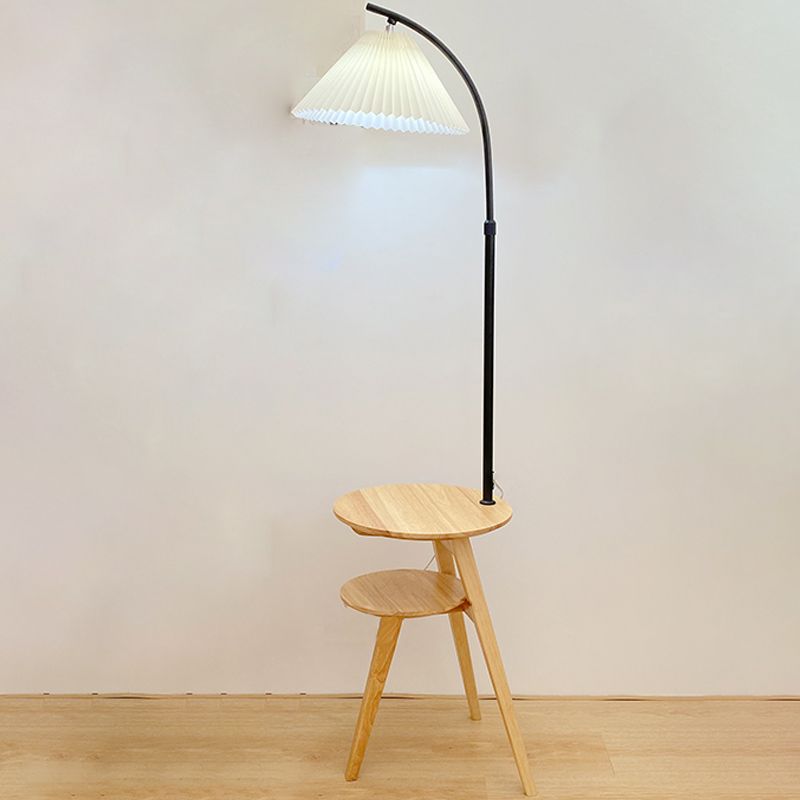 Muto Lampadaire Plissé Vintage, Métal/Tissu, Bois/Noyer, Salon