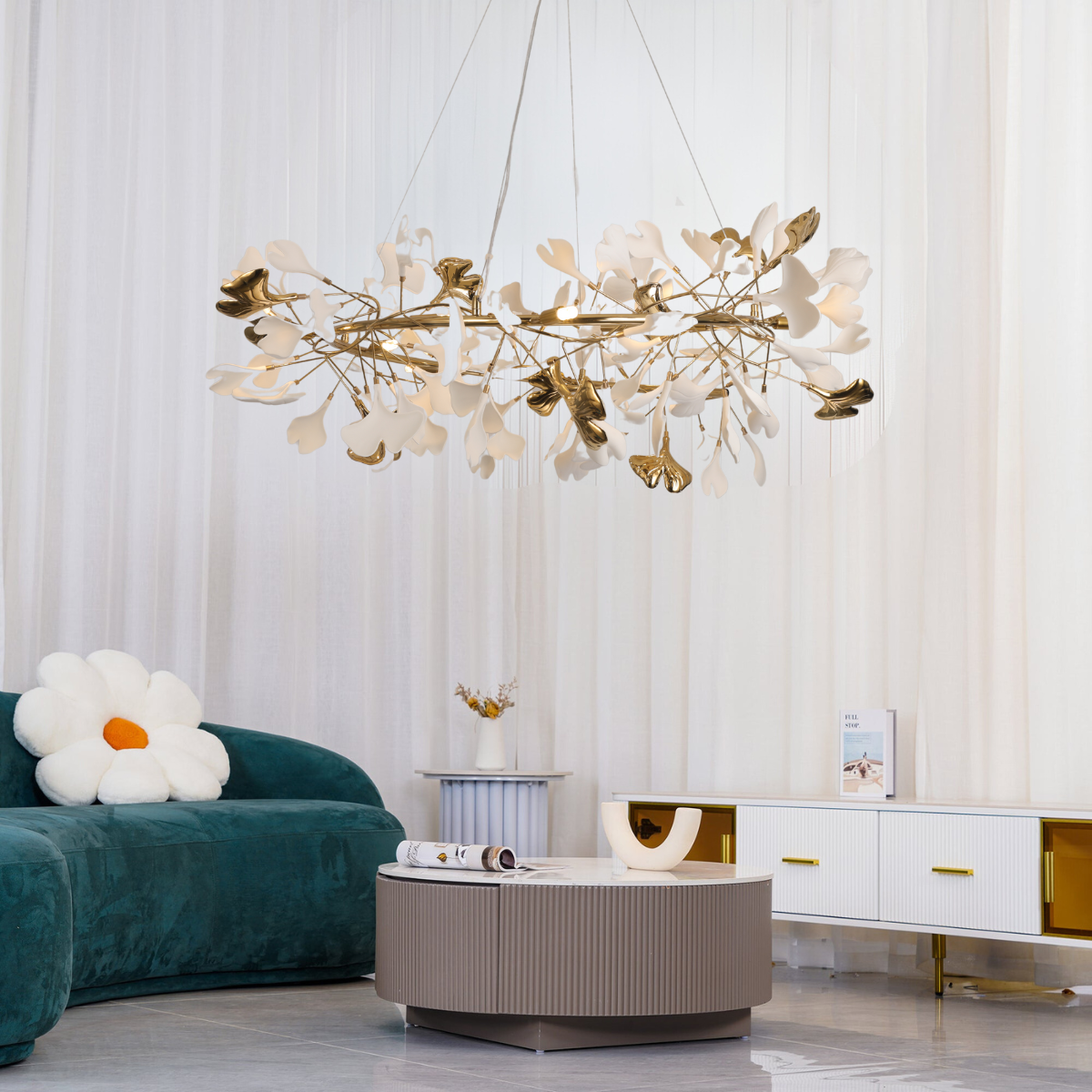 Olivia Suspension de Luxe Moderne à LED, Métal/Céramique, Or, Salon/Salle à Manger