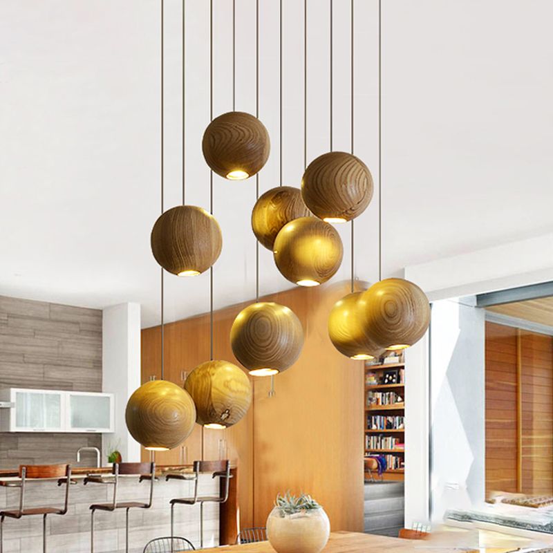 Muto Ball Cluster LED Suspension Bois Salon Chambre à coucher