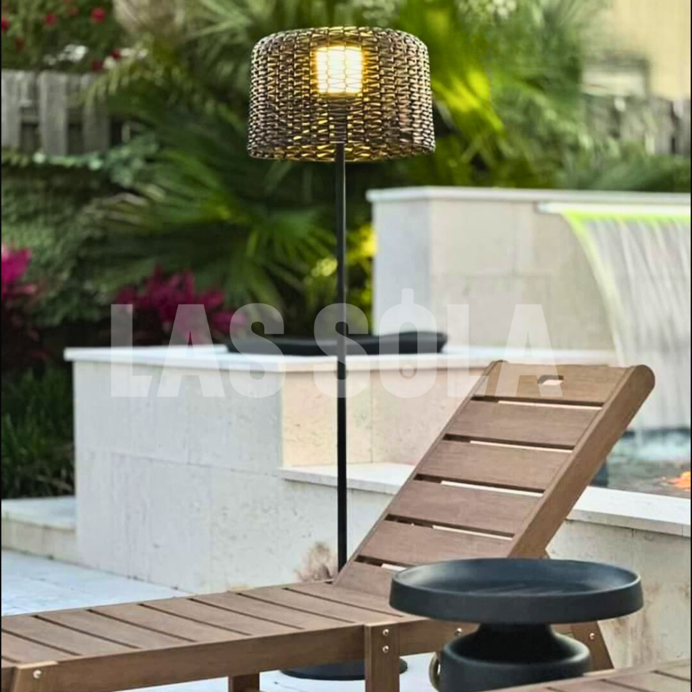 Ritta Lampadaire Cylindre Naturel, Métal/Rotin, Blanc/Noir, Balcon