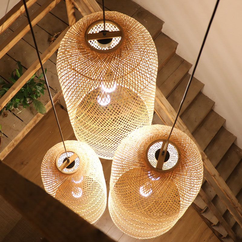 Ritta Design Italien Luminaires Suspensions Dôme Vintage Bamboo Bois Chambre à Coucher