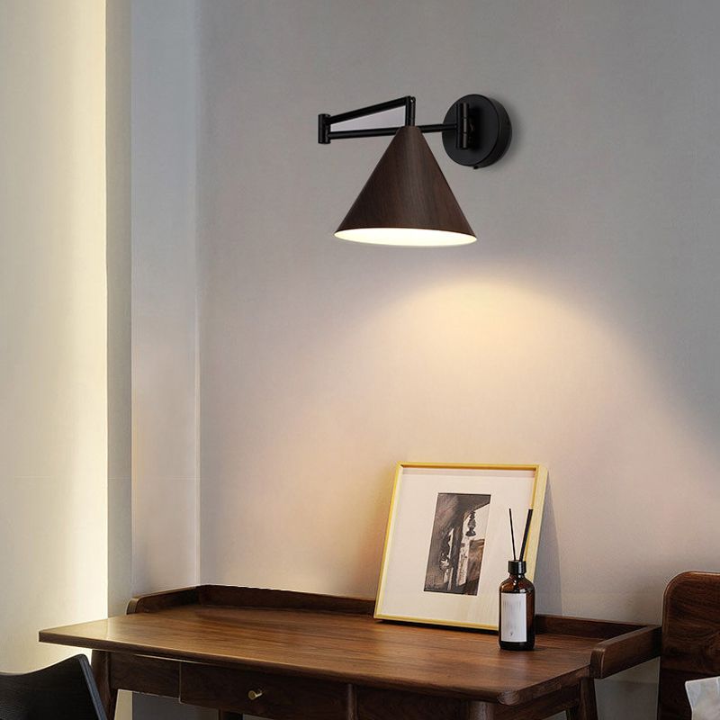 Muto Applique Murale Ajustable Conique, Métal, Marron/Bois, Chambre