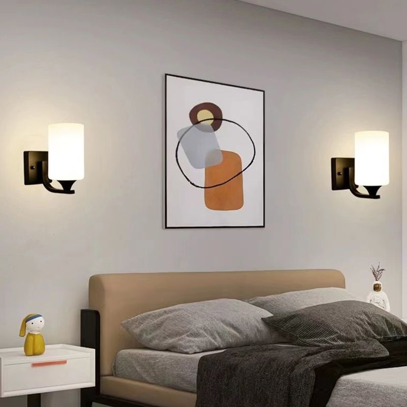 Tiffany Applique Murale Cylindrique Vintage, Métal/Verre, Noir/Chromé, Chambre à Coucher