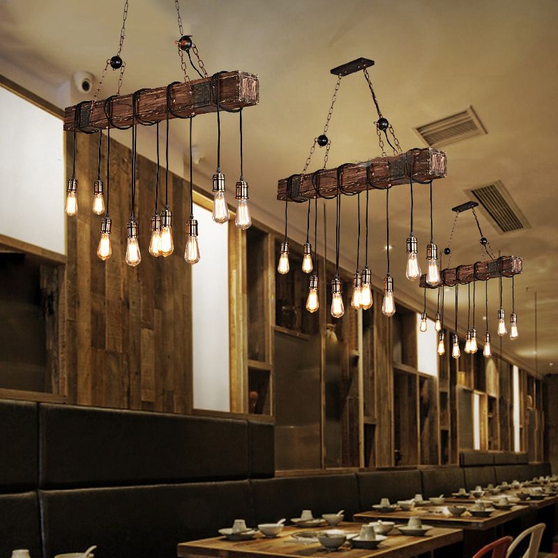 Silva Vintage LED Suspension Marron Bois Verre Salle à manger Salon