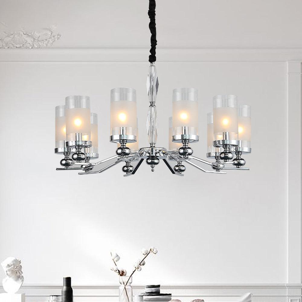 Silva Suspension Cylindre Moderne, Métal/Verre, Chromé, Salon/Salle à Manger