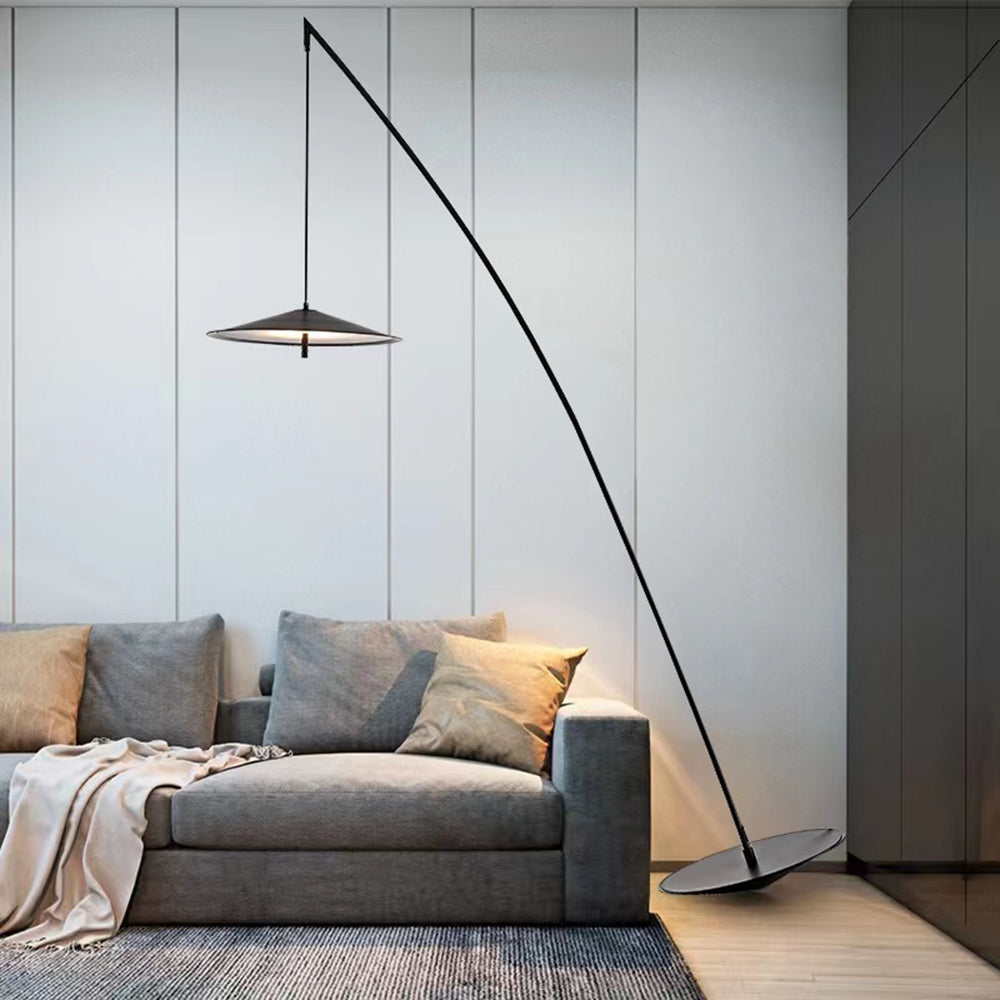 Mira Design Lampadaire Frisbee/Canne à Pêche Simple Métal Noir Grande Salon Intérieur