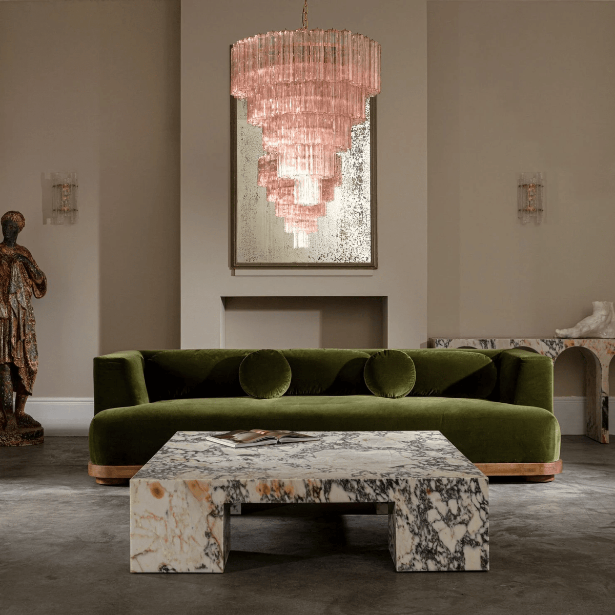 Arlaya Lustre Cinq Étage Cannelé Verre Grande Mid Siècle