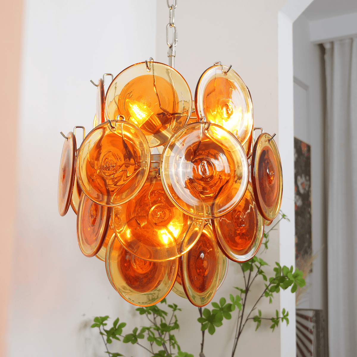 Delesa Lustre en Verre de Murano Orange Disque Superposé