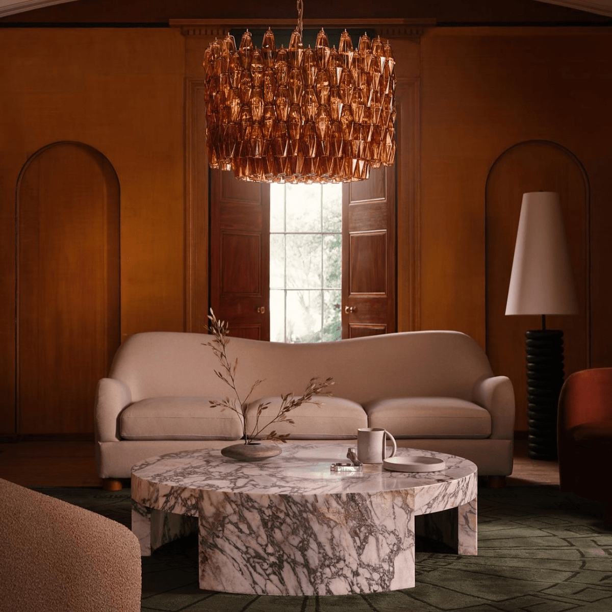 Aurora Chandelier Drum Amber Glass Elegant-Neutral Decor