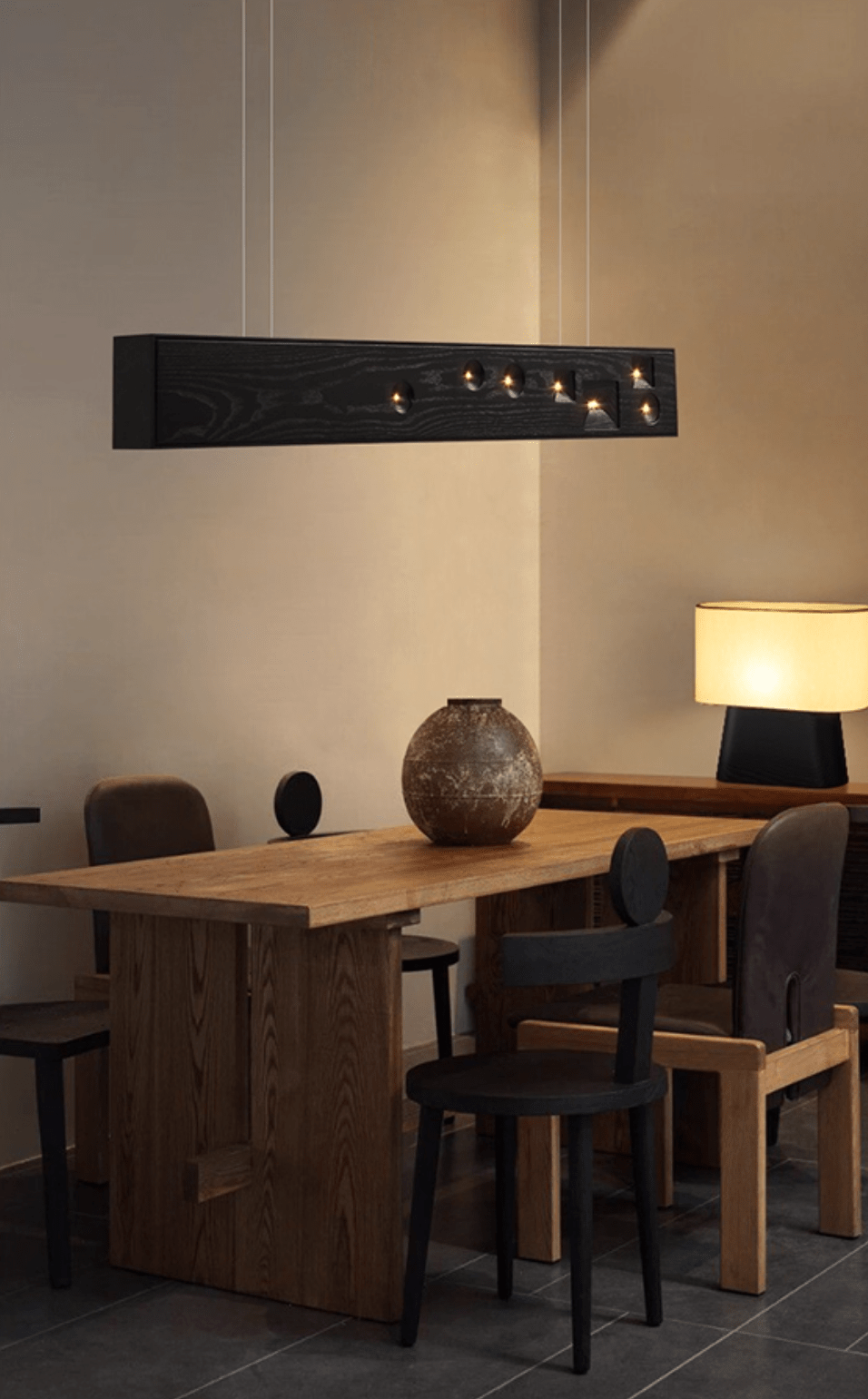 Ilvius Suspension Bois Pierre Précieuse Linéaire LED