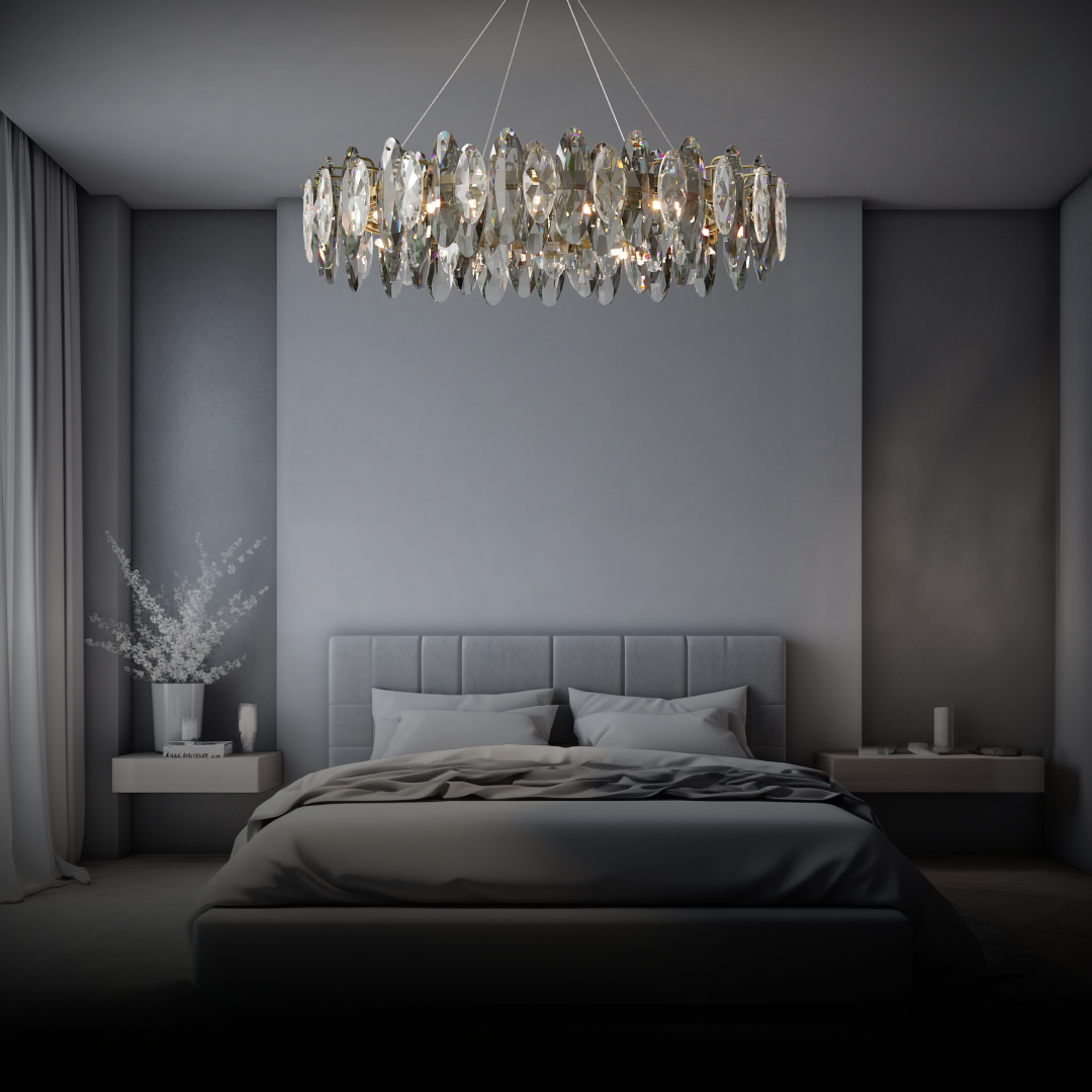 Kristy Design LED Lustre Verre/Métal Cristaux Dorés Salon/Chambre à Coucher