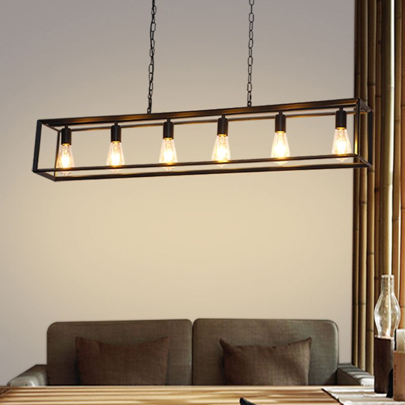 Silva Rectangle Vintage LED Suspension Noir Laiton Métal Salon