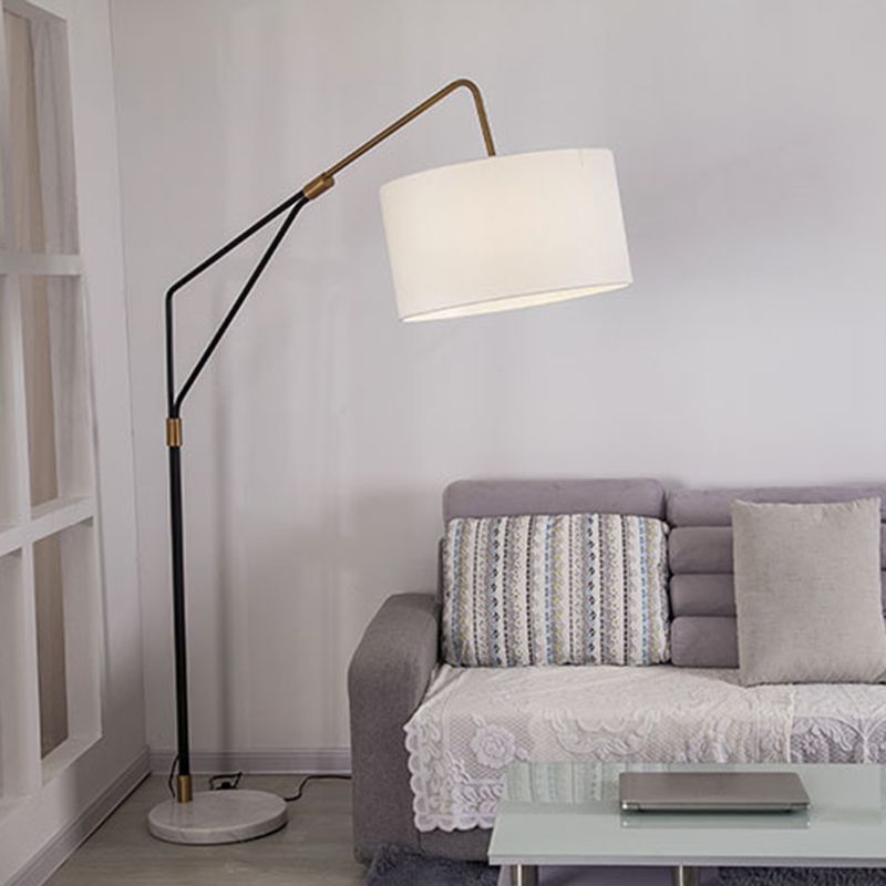 Tiffany Lampadaire Cylindre Moderne Métal/Tissu Blanc Salon/Chambre à Coucher Grande