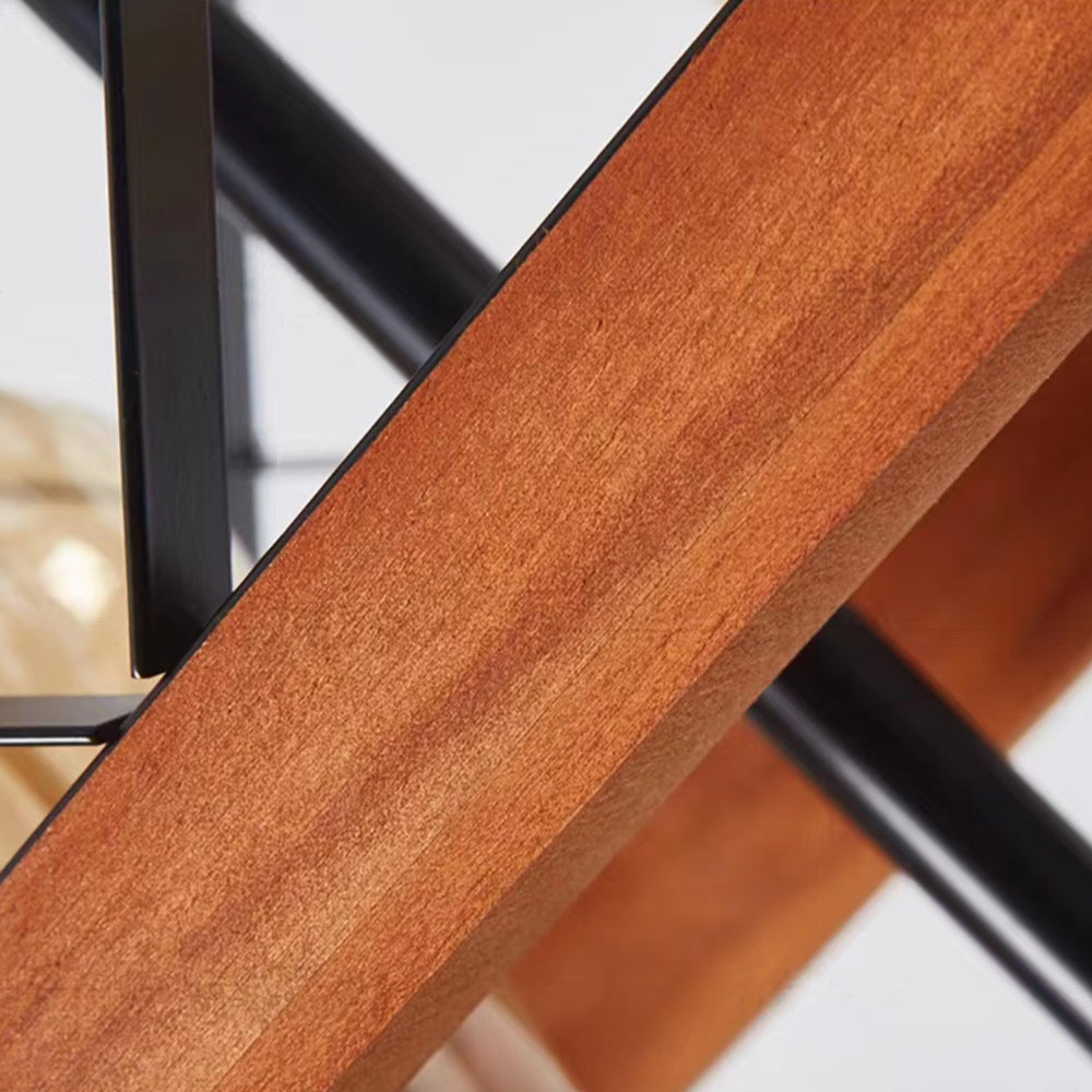 Silva Luminaires Suspensions Cage Industrielle Design Métal Bois Marron Salon/Cuisine/Bar