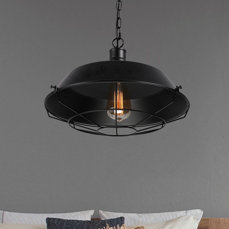 Silva Dôme Rustique LED Suspension Noir Métal Chambre à Coucher