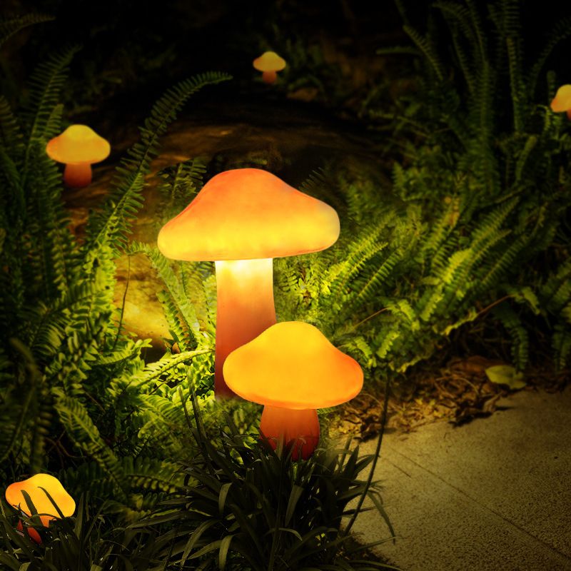 Ray Lampe Extérieure au sol Champignon Moderne, Résine, Orange, Cour