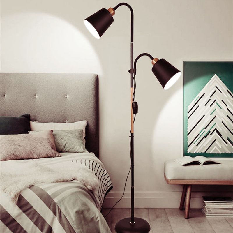 Tiffany Lampadaire Cylindre Moderne, Métal, Noir/Blanc, Salon