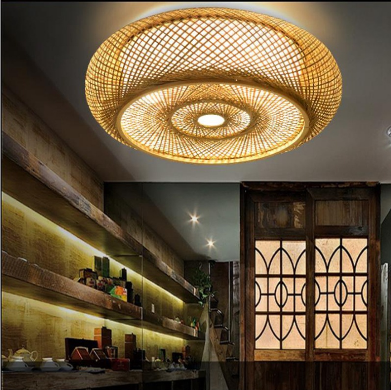 Ritta Plafonnier Rond Naturel, Rotin, Bois, Salon