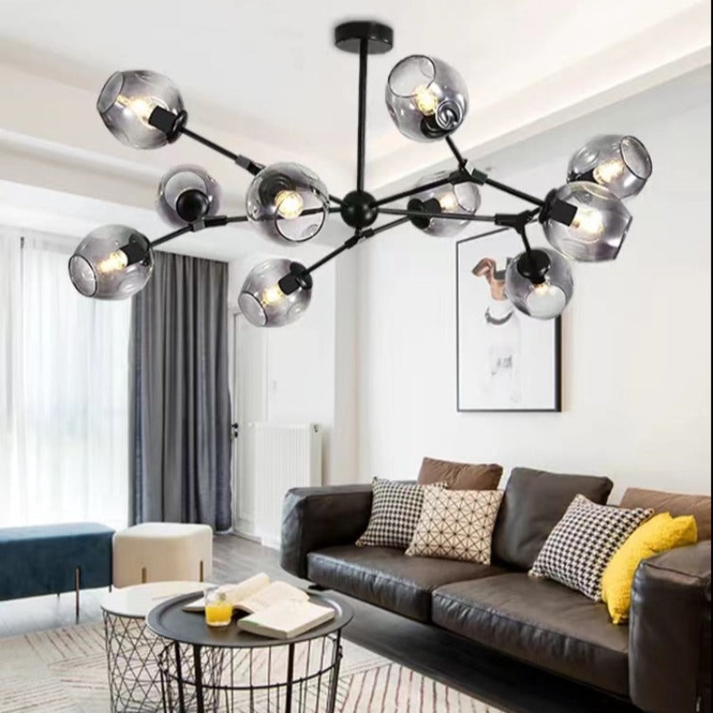 Valentina Suspension Multi Retro, Metal/Verre, Noir/Or, Chambre