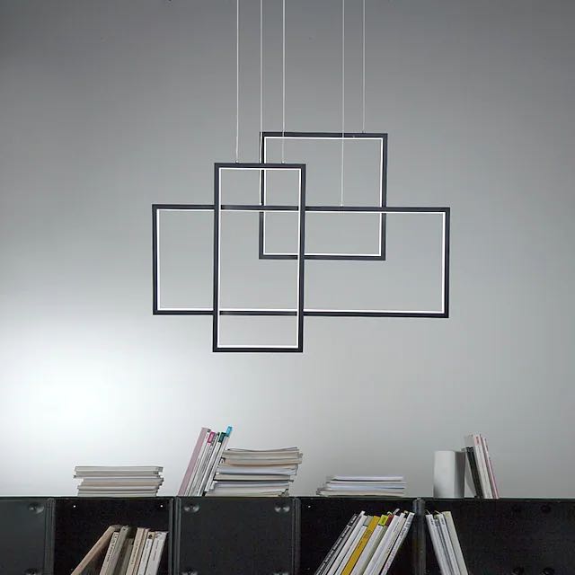 Arisha Lustre Rectangulaire Moderne, Métal/Gel de Silice, Noir/Blanc, Salon