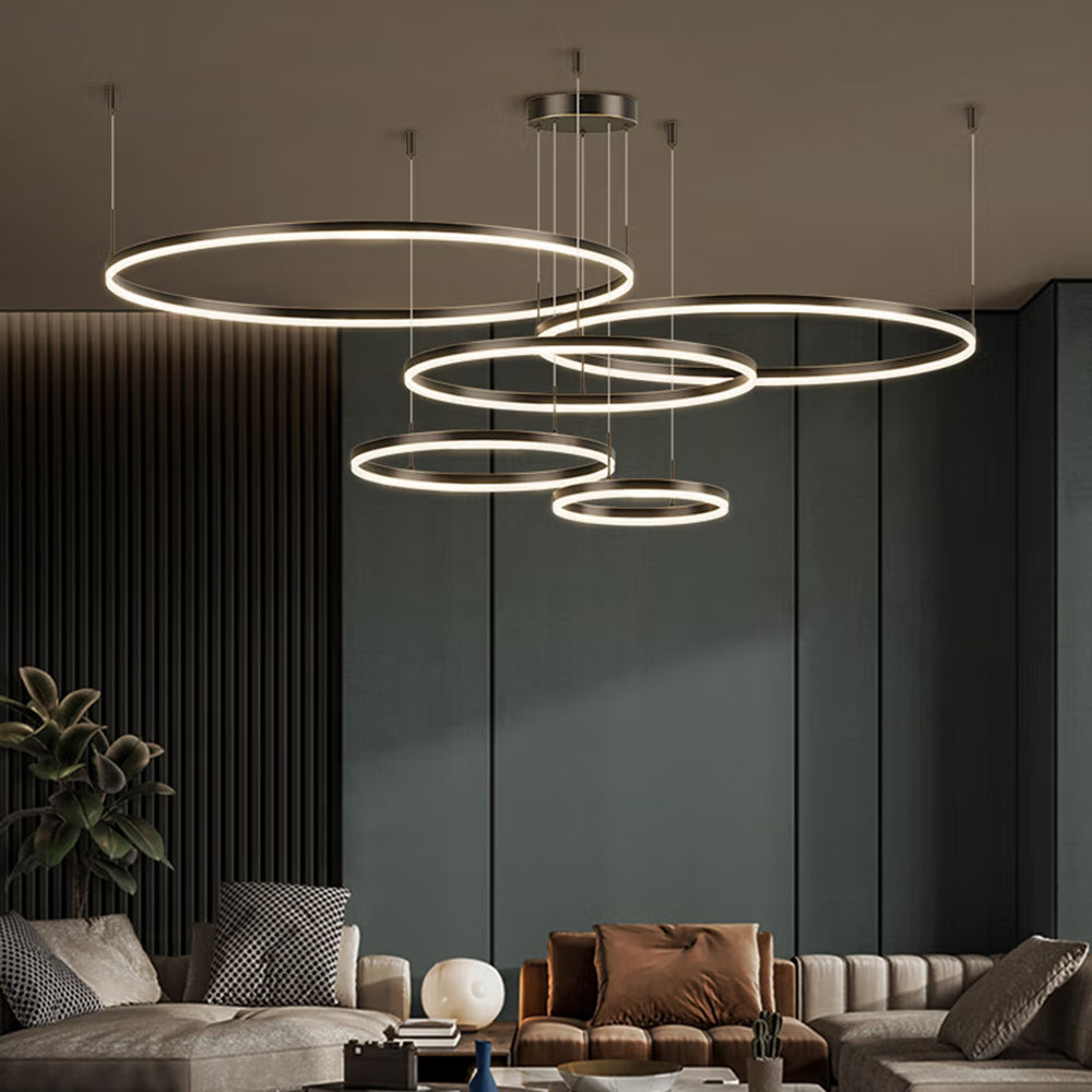 Zorin Suspension Anneau Moderne Métal Noir/Doré/Café Salon-Cielum