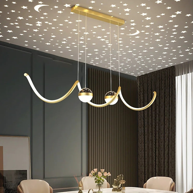Arisha Suspension Linéaire Nordique, Métal/Acrylique, Noir/Blanc/Doré, Salon